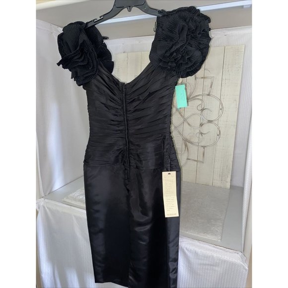 Tadaski Black Crepe Puff Sleeves Formal Knee Length Dress Size 10 NWT Excellent - Picture 8 of 12